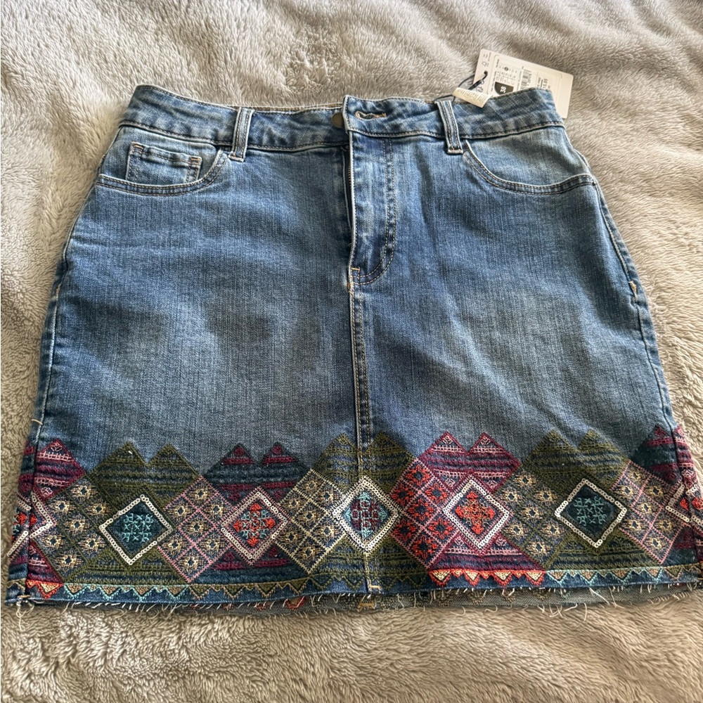 Desigual Denim Mini Skirt with Colorful Geometric Patterns
